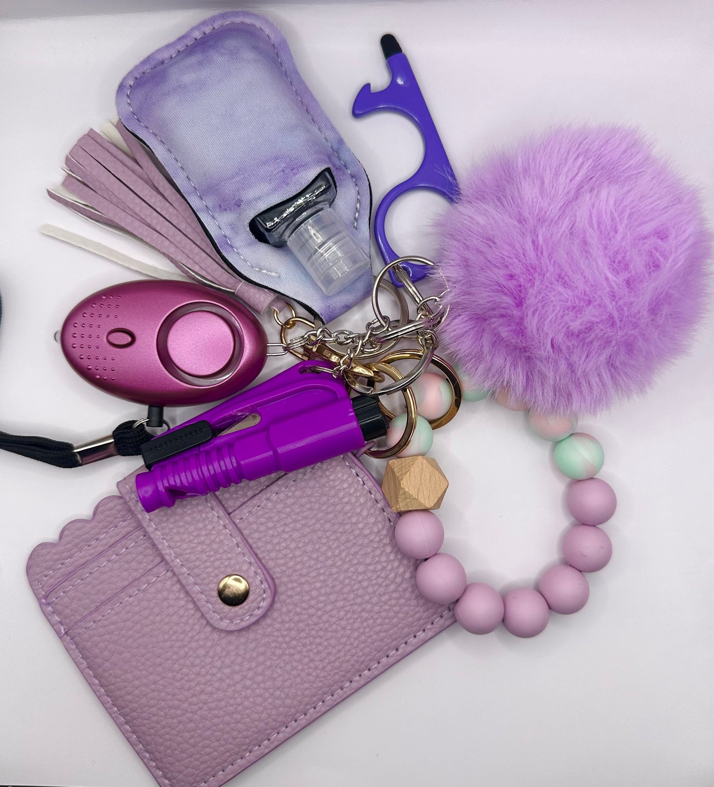 Purple Marble Wallet Safety Keychain