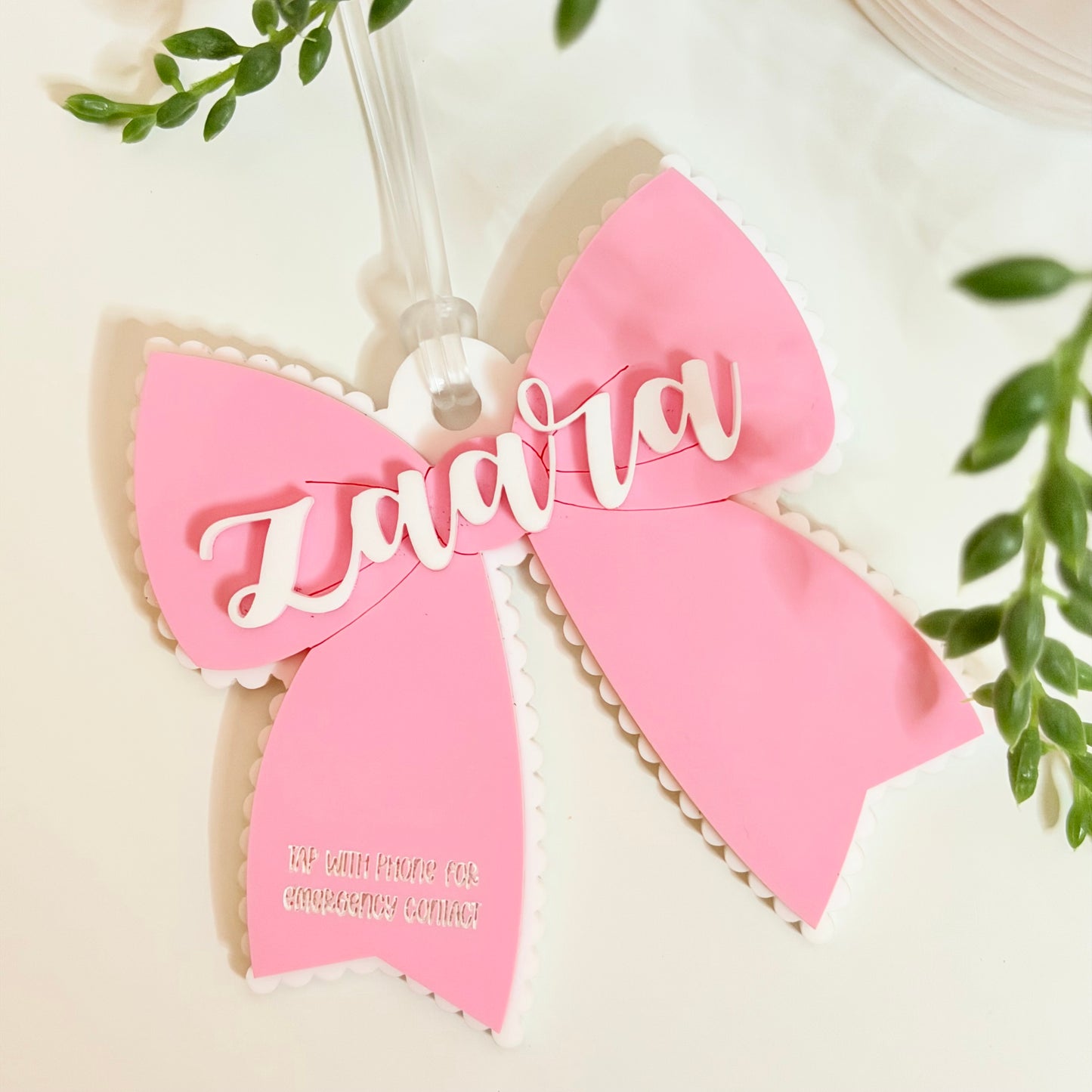 Emergency Contact Bow Bag Tag